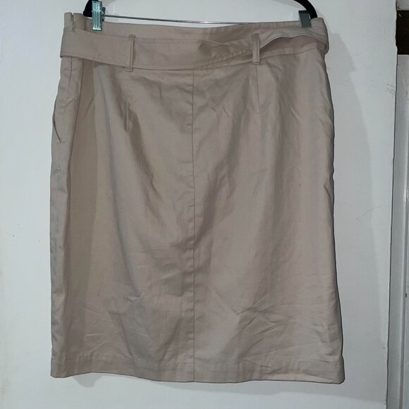 Ann Taylor Factory Khaki Tan Beige Faux Wrap Skirt with Tie Belt Size 16 - Picture 2 of 8